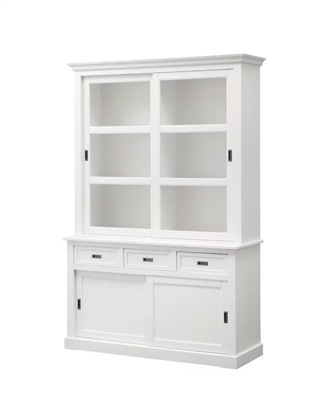 UNICORN Sideboard wall cabinet wall unit with display cabinet sliding doors handmade character white width: 154 cm depth: 52 cm height: 226 cm