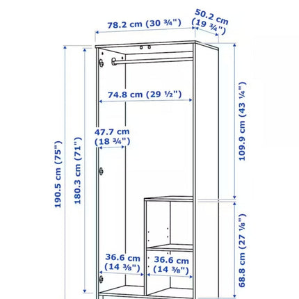 UNICORN Wardrobe wall cabinet wall unit black brown width: 79 cm depth: 55 cm height: 176 cm