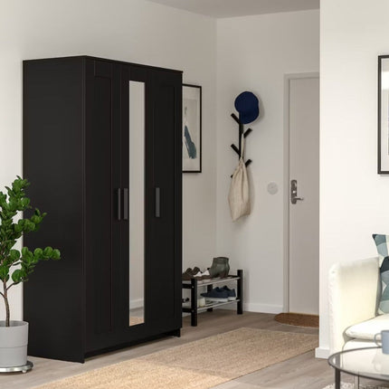 UNICORN Wardrobe wall cabinet wall unit with mirror white black width: 117 cm depth: 50 cm height: 190 cm