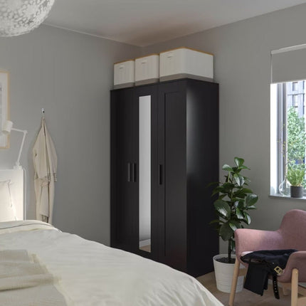 UNICORN Wardrobe wall cabinet wall unit with mirror white black width: 117 cm depth: 50 cm height: 190 cm