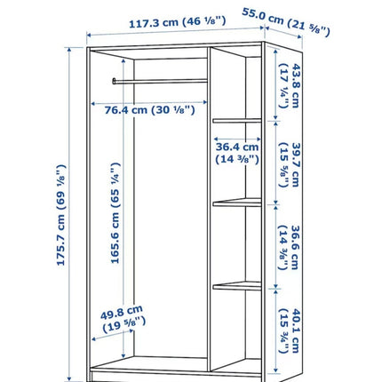 UNICORN Wardrobe wall cabinet wall unit black brown width: 117 cm depth: 55 cm height: 176 cm