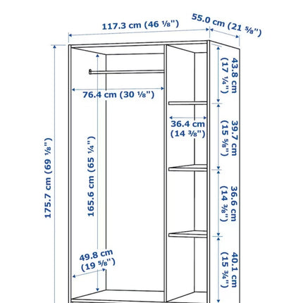 UNICORN Wardrobe wall cabinet wall unit white width: 117 cm depth: 55 cm height: 176 cm