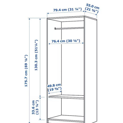 UNICORN Wardrobe white black brown with mirror width: 79 cm depth: 55 cm height: 176 cm