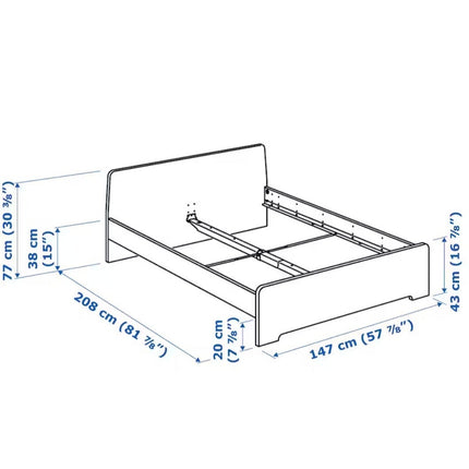 UNICORN Bed frame double bed light beige bed frame 140x200cm length 208 cm width 147 cm