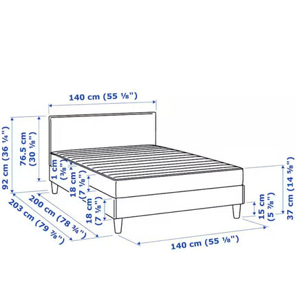 UNICORN Bed frame double bed gray 140x200cm length 204 cm width 140 cm