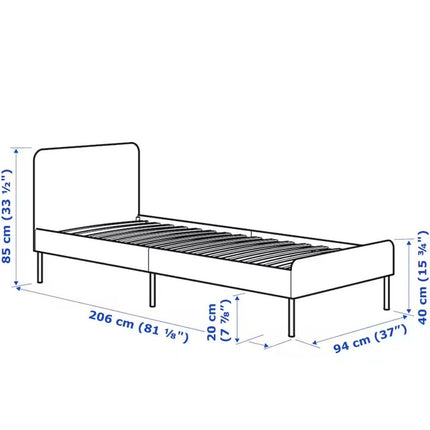 UNICORN Bed frame single bed gray 90x200cm length 206 cm width 94 cm