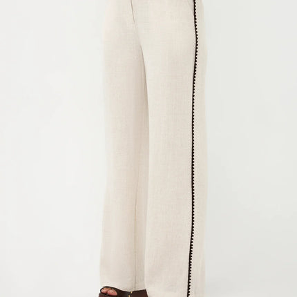 UNICORN Women's Ecru Wide Leg Trousers with Contrasting Crochet Side Trim – Linen Look xs s m l xl