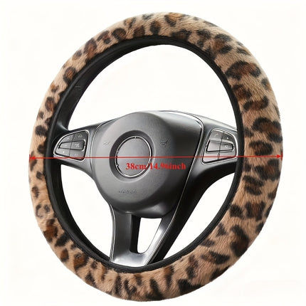UNICORN Leopard Print Plush Car Steering Wheel Cover Brown