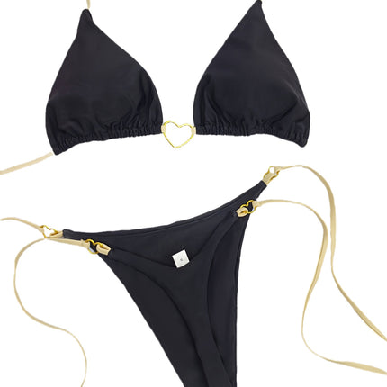 UNICORN Sexy Heart-Print Color-Block Lace-Up Nylon Fabric Bikini for Women s m l