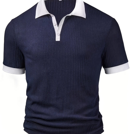UNICORN Top Casual Stretch Ribbed Fabric Color-Blocked Lapel Short-Sleeve s m l xl xxl xxxl