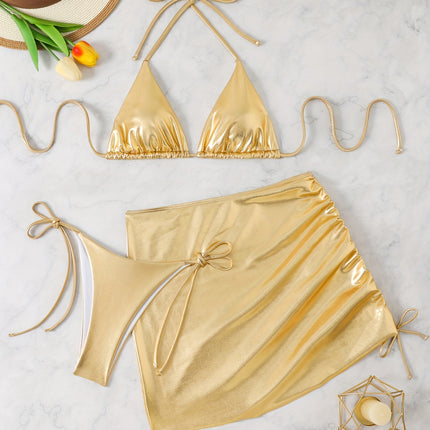 UNICORN Split Bikini Halter Neck Tie-Back Short Skirt Three-Piece Swimsuit s m l xl