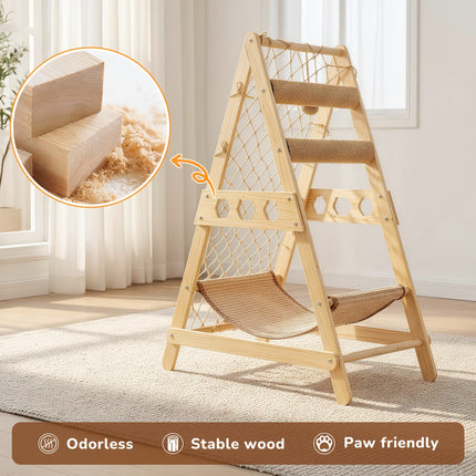 UNICORN Natural Wood Cat Climbing Frame with Climbing Net