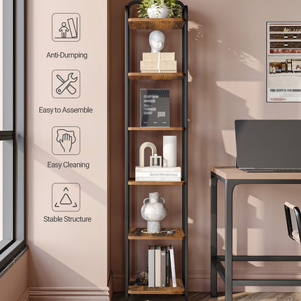 UNICORN Bookcase, Shelf, Standing Shelf, Slim Bookcase Black/Rustic Brown