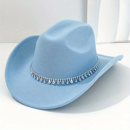 UNICORN Womens High-End Top Hat with a Fashionable Rhinestone Chain Belt