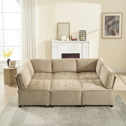 UNICORN Modern Modular 6-Seater Sofa Ergonomic Design with Storage Flexible U-Shaped L-Shaped Sofa Bed Configuration Stable Wooden and Metal Frame Easy Structure Khaki Color