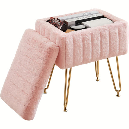 UNICORN Modern Faux Fur Makeup Stool with Storage pink