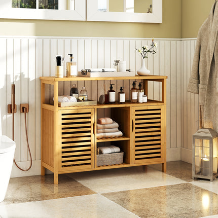 UNICORN Bamboo Bathroom Cabinet, 2-Door Storage Organizer with Shelves,
