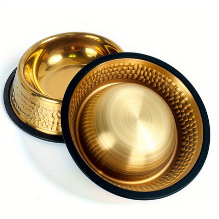 UNICORN Textured Gold-Plated Stainless Steel Dog Bowl, Non-Slip, 22 CM