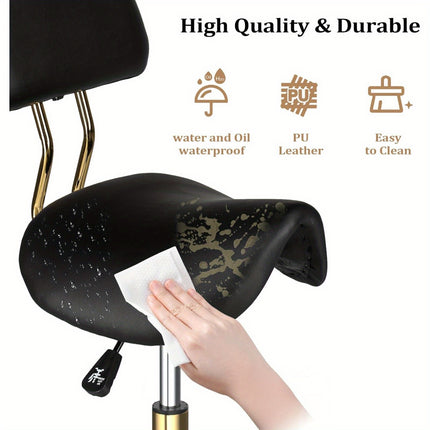 UNICORN Heavy-Duty Ergonomic Saddle Stool with Removable Backrest Black Golden