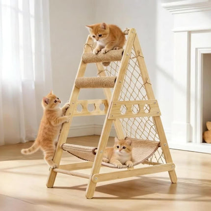 UNICORN Natural Wood Cat Climbing Frame with Climbing Net