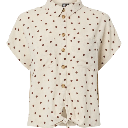 Pia linen blend blouse birch brown dots