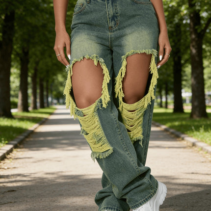UNICORN High-Waisted Straight-Leg Women Jeans Green xxs xs s