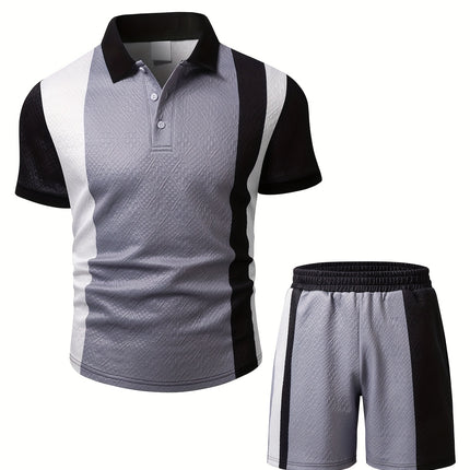 UNICORN Men'S Short-Sleeve Polo Shirt And Shorts Color-Blocked Two-Piece Set s m l xl