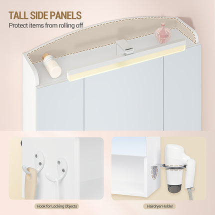 UNICORN Bathroom Mirror Cabinet with Lighting, Hairdryer Holder White