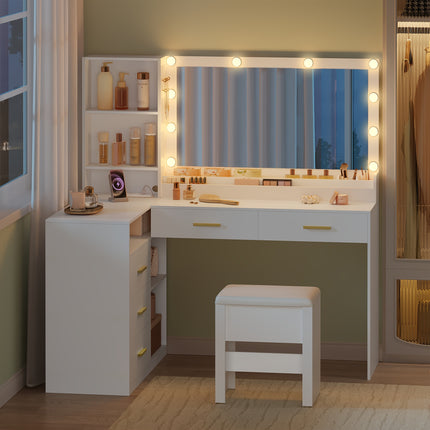 UNICORN Corner Vanity with Stool with Large Mirror White