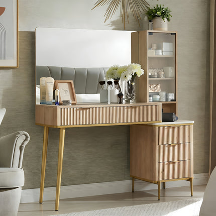 UNICORN Makeup Vanity Desk with 91.44cm HD Mirror, 121.92cm Desk Brown Gray