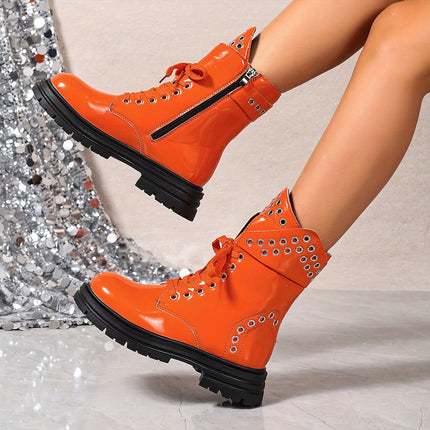 UNICORN Womens Boots with Thick Sole with Lace-up and Decorative Buckle