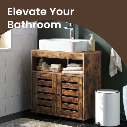 UNICORN Rustic Brown Under Sink Cabinet 2 Louvered Doors Adjustable Shelf 30x60x63cm