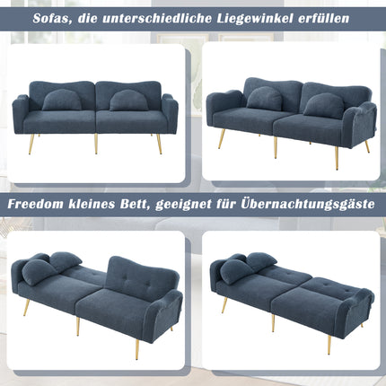 UNICORN Sleep Function Two-Seater Sofa Bed Modern Two-Seater Sofa with Adjustable Backrest + Gold-Plated Metal Feet Integrated Bed Function Multifunctional 2-in-1 Furniture Piece.