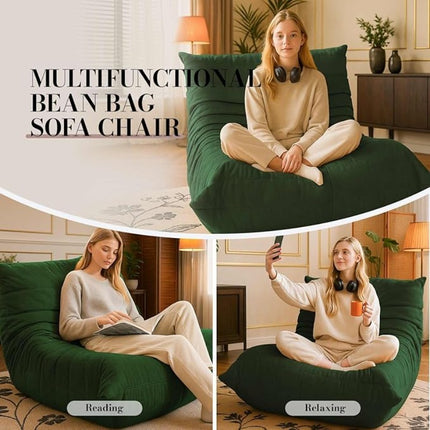 UNICORN Sofa Chair Made of Chenille Fabric Large Bean Bag for Adults Gray Green