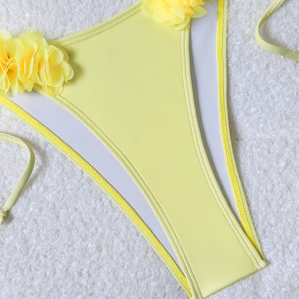 UNICORN Solid Color Triangle Bikini Swimsuit with Floral Accessories s m l xl