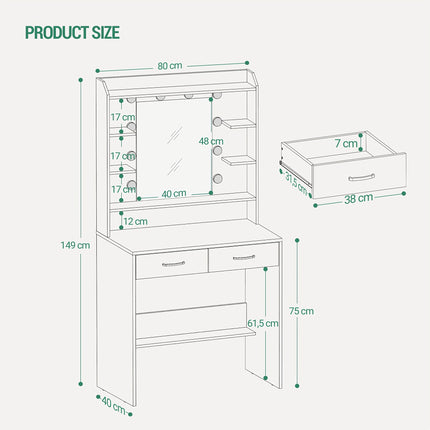 UNICORN Vanity Table Featuring Mirror Shelves And Two Drawers White