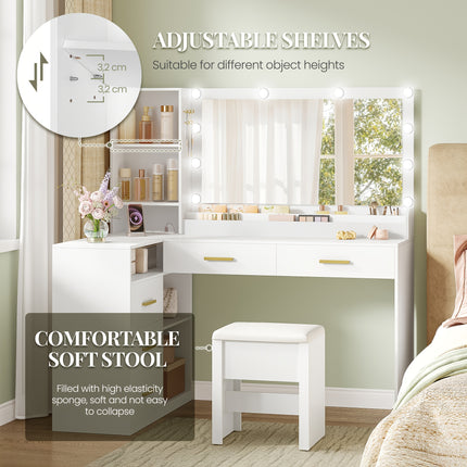 UNICORN Corner Vanity with Stool with Large Mirror White