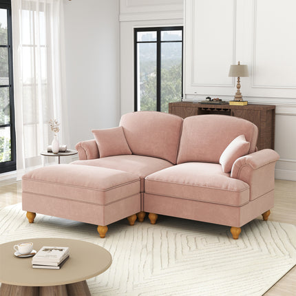 UNICORN Modular Mid-Century L-Shaped 2-Seater Chenille Sofa for Living Room Pink