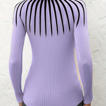 UNICORN Women's Color Block Ribbed Elegant Long Sleeve Pullover s m l xl xxl