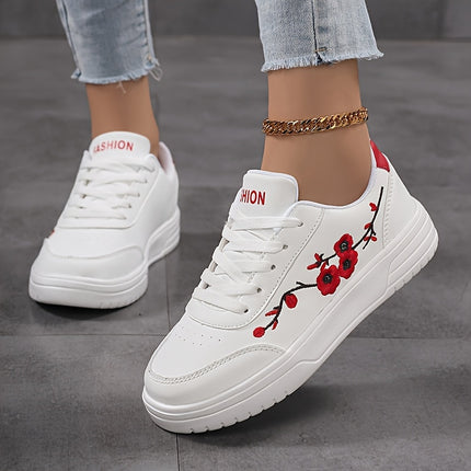 UNICORN Plum Blossom White Low-Top Casual Skate Shoes for Women