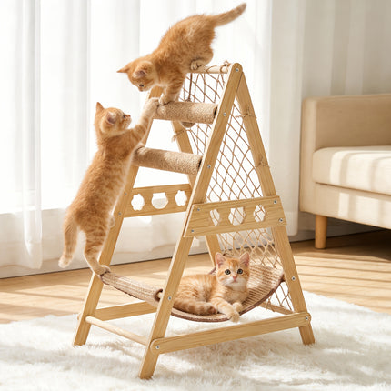 UNICORN Natural Wood Cat Climbing Frame with Climbing Net