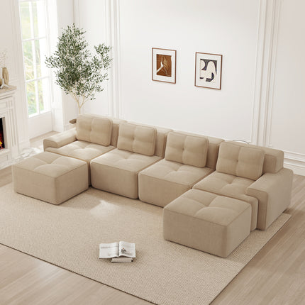 UNICORN U-shaped Sofa with Two Footstools Beige Green Brown