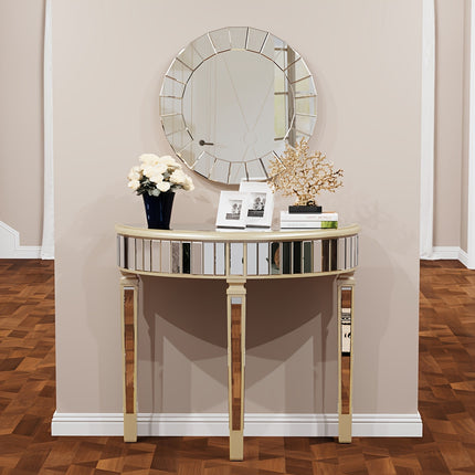 UNICORN Mirrored Console Table Circle Table With 3 Leg Desk Beveled Glass Mirror