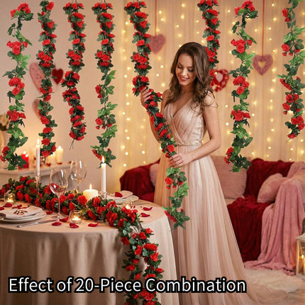 UNICORN 180pcs Red Rose Vine Decoration Set 4 Rolls, Rose Vines for Valentine'S Day