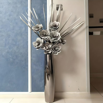 UNICORN Luxurious 60Cm Tall Ceramic Floor Vase in Electroplated silvery And Golden