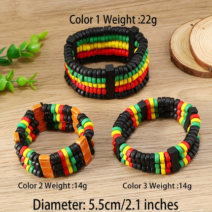 UNICORN Thunder Street Dance Wooden Bracelet - Red, Yellow & Green Punk Style