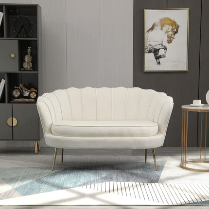 UNICORN 2-Seater Sofa Couch Upholstered Sofa Loveseat with Armrest Velvet Double Sofa Up to 150 Kg Loadable for Living Room Bedroom 130 X 77 X 77 Cm Cream