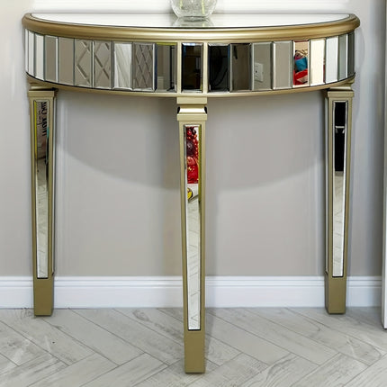 UNICORN Mirrored Console Table Circle Table With 3 Leg Desk Beveled Glass Mirror