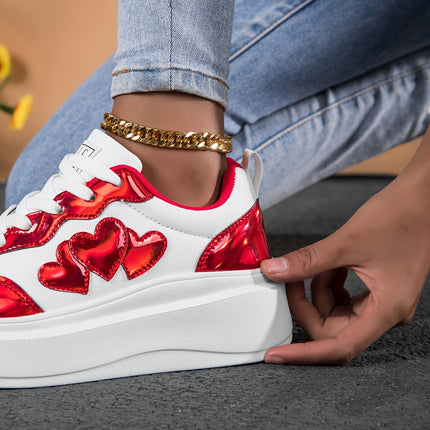 UNICORN Women's Heart-Print White Casual Sports Platform Sneakers Loose-Fit 36 t/m 41.5