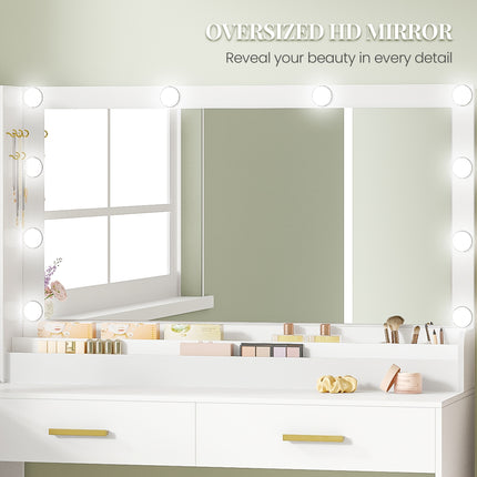 UNICORN Corner Vanity with Stool with Large Mirror White